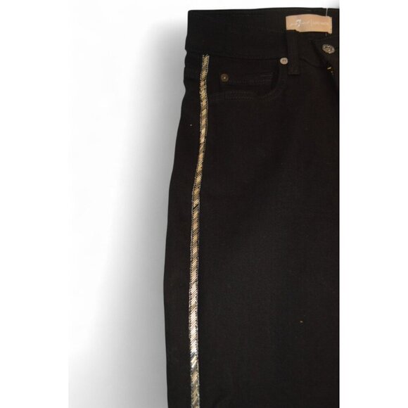 7 For All Mankind The High Waist Ankle Skinny Black Jeans with Silver Beads 26 - Picture 4 of 5